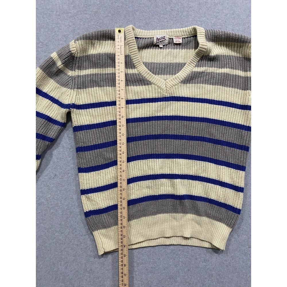 MODZ V-Neck Sweater Cream, Gray and Royal Blue Stripe Size Large Women's Vintage - Picture 7 of 11